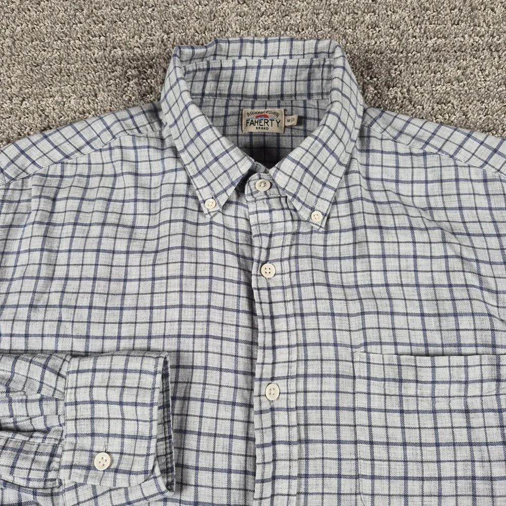Faherty Shirt Mens M Gray Everyday Flannel Button down Morning Mist Windowpane